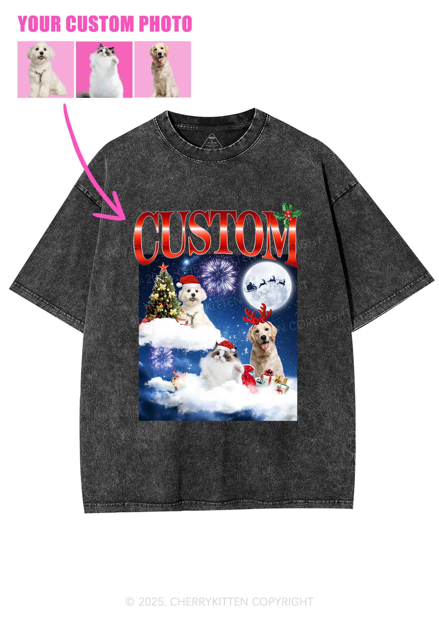Custom Christmas Pet Y2K Shirts Washed Tee Cherrykitten