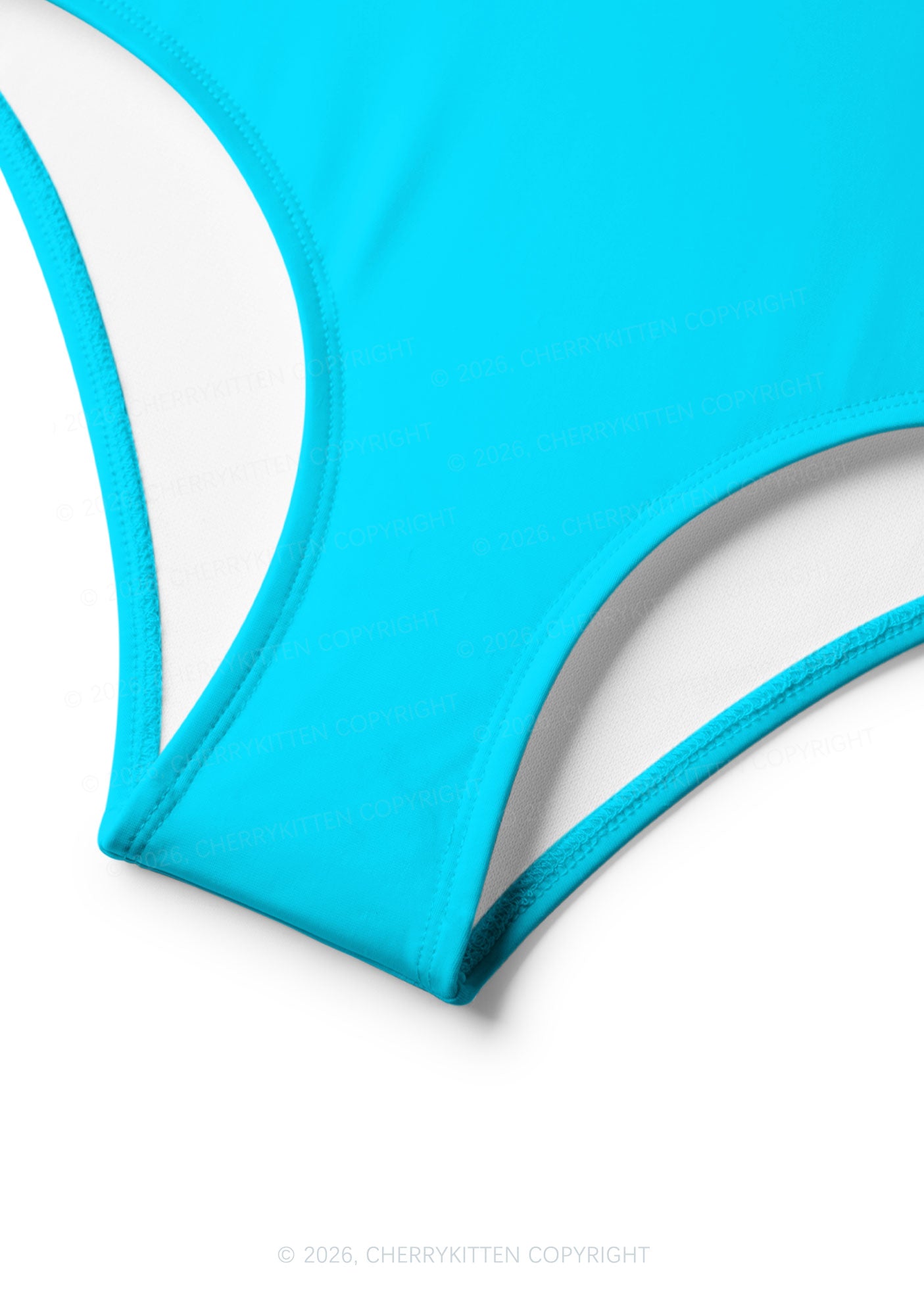 Sky Blue Plain Y2K Print Bikini Set Cherrykitten