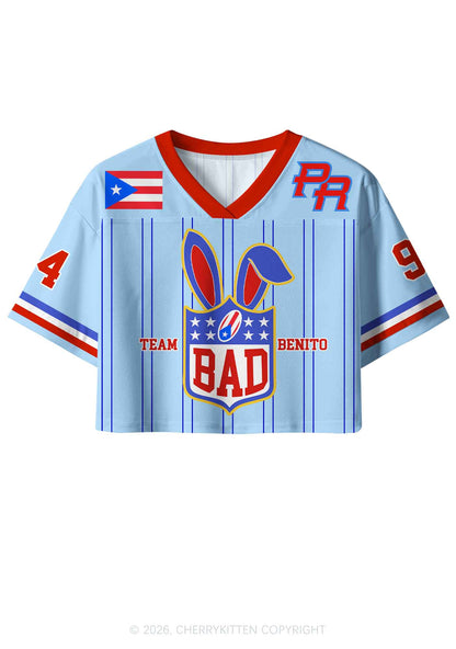 Blue Stripe Football Bunny Y2K Crop Sport Jersey Shirts Cherrykitten