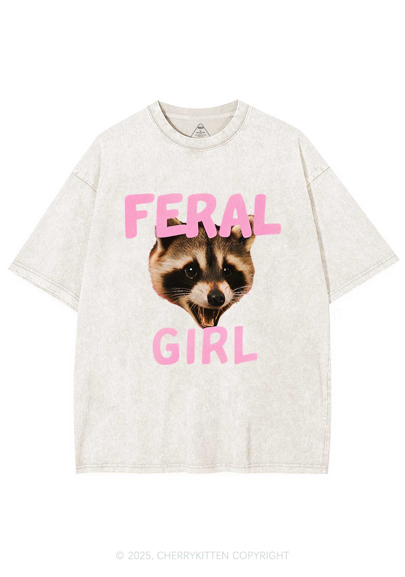 Feral Girl Raccoon Y2K Shirts Washed Tee Cherrykitten