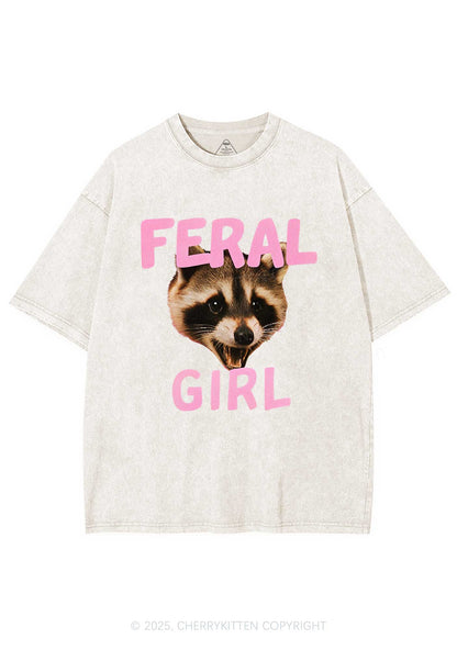 Feral Girl Raccoon Y2K Shirts Washed Tee Cherrykitten