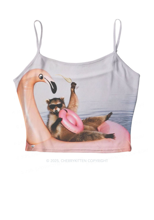 Flamingo Raccoon Y2K Mesh Cami Tank Cherrykitten