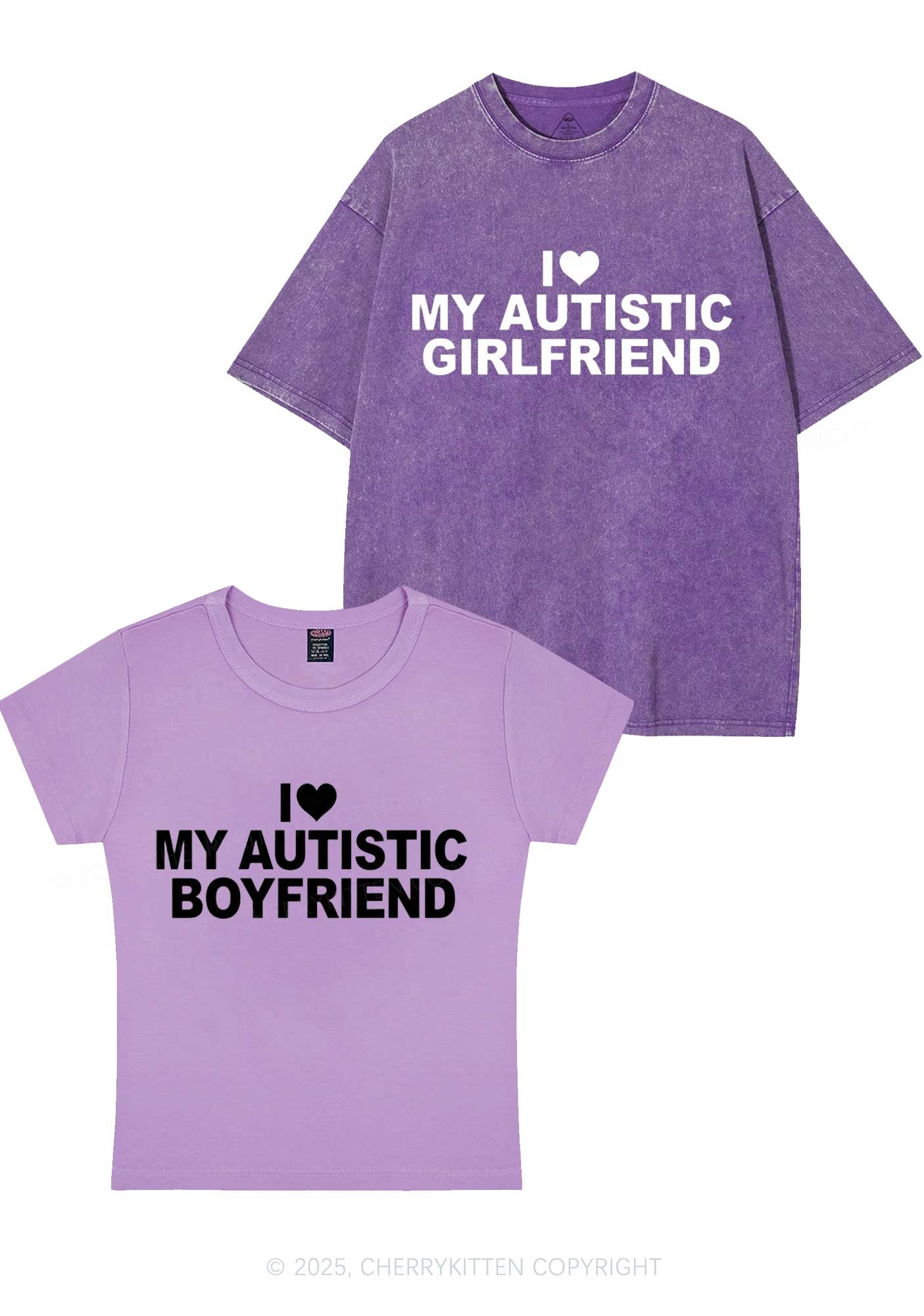 I Love My Autistic GF BF Y2K Valentine's Day Couple Shirt Cherrykitten