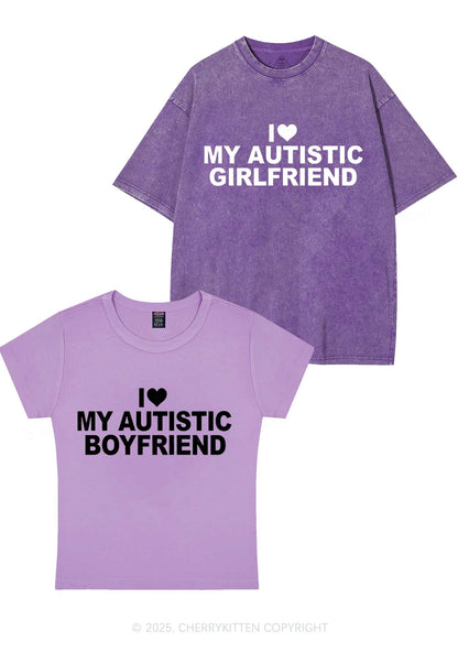 I Love My Autistic GF BF Y2K Valentine's Day Couple Shirt Cherrykitten