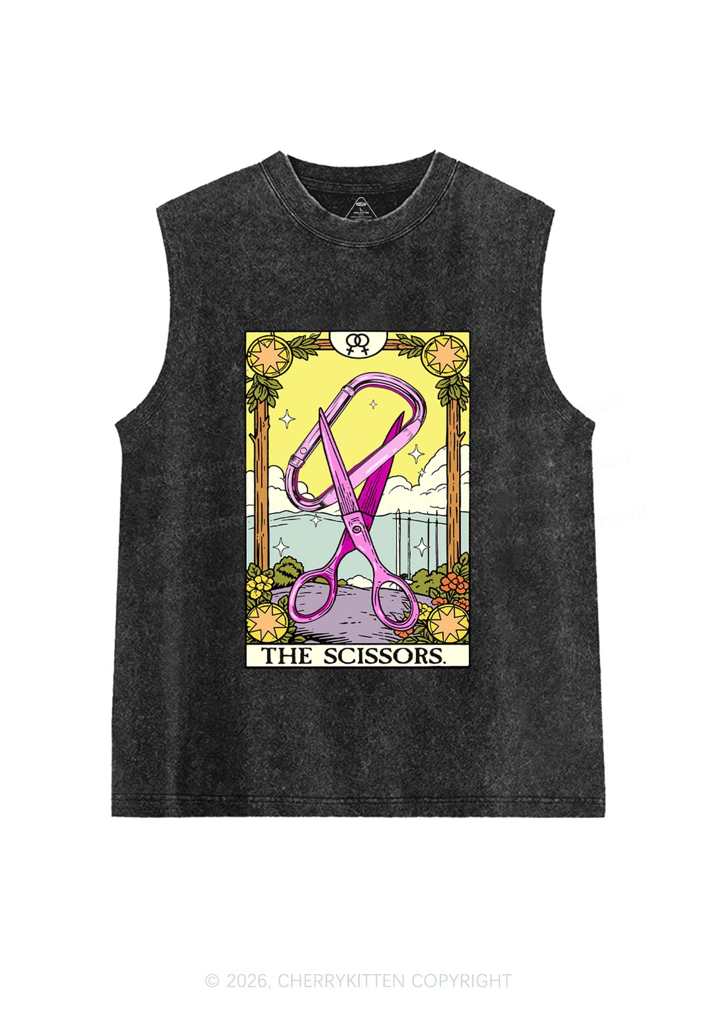 Pink Scissors Tarot Pride Y2K Washed Muscle Tank Cherrykitten