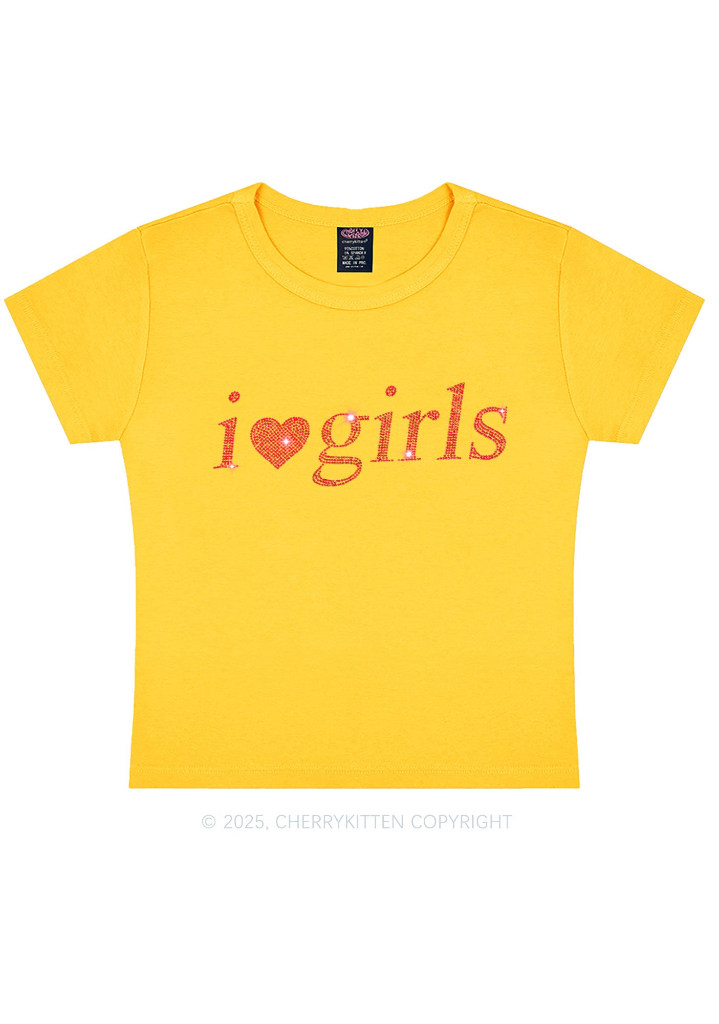 Rhinestone I Love Girls Y2K Baby Tee Cherrykitten