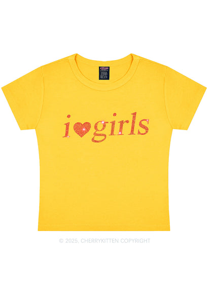 Rhinestone I Love Girls Y2K Baby Tee Cherrykitten