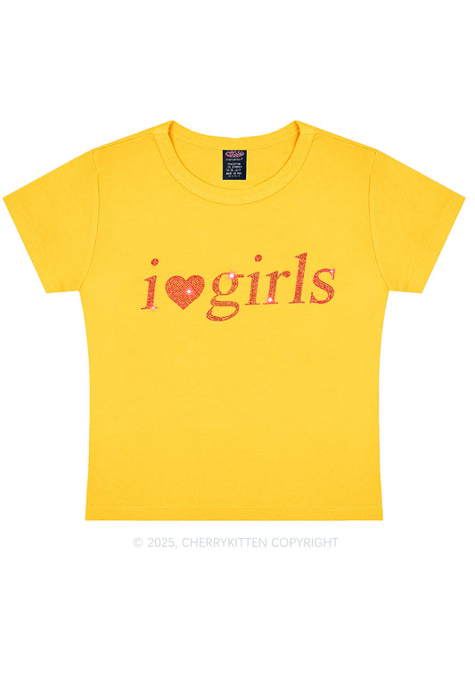 Rhinestone I Love Girls Y2K Baby Tee Cherrykitten