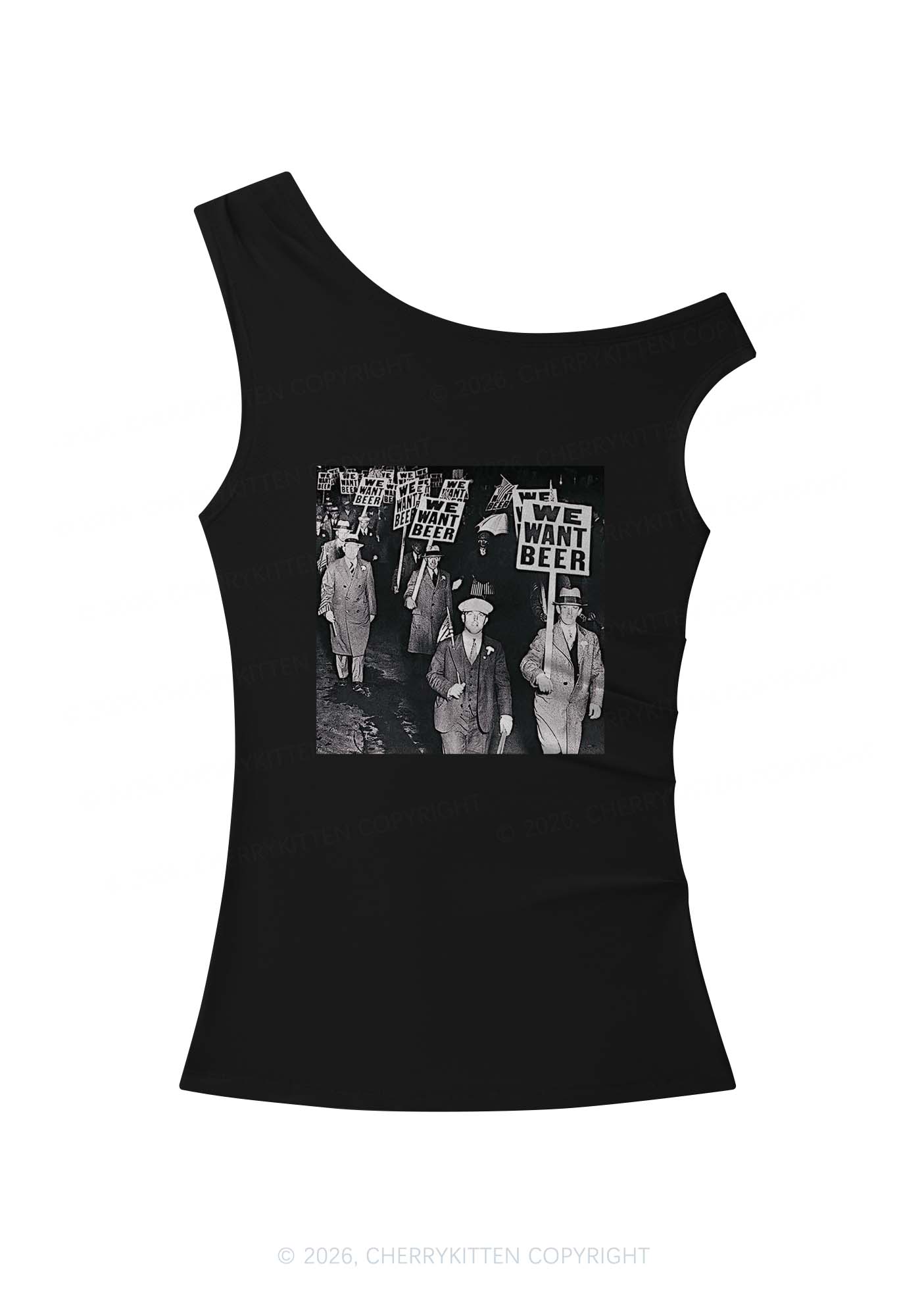 We Want Beer Y2K Off Shoulder Tank Top Cherrykitten