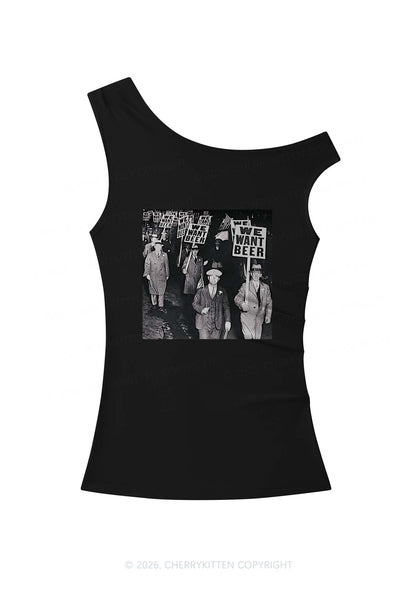 We Want Beer Y2K Off Shoulder Tank Top Cherrykitten