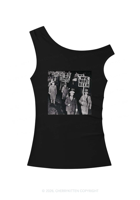We Want Beer Y2K Off Shoulder Tank Top Cherrykitten