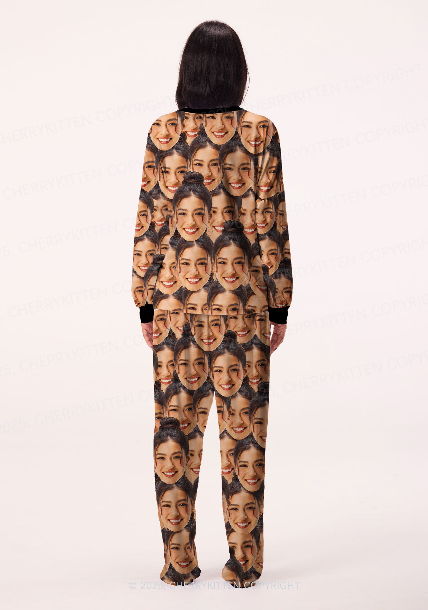 Custom Portrait Valentine's Day Y2K Print Long Sleeve Pajama Set Cherrykitten