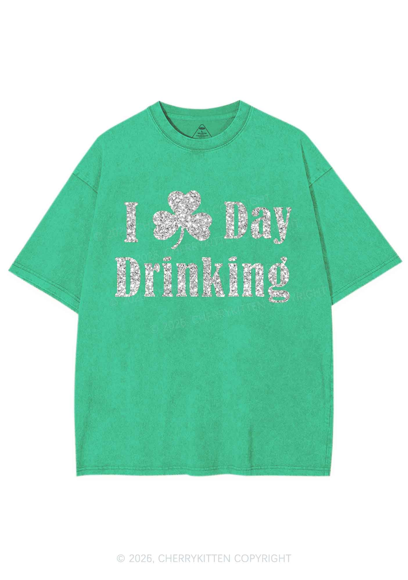 Glitter I Love Day Drinking St Patricks Y2K Shirts Washed Tee Cherrykitten