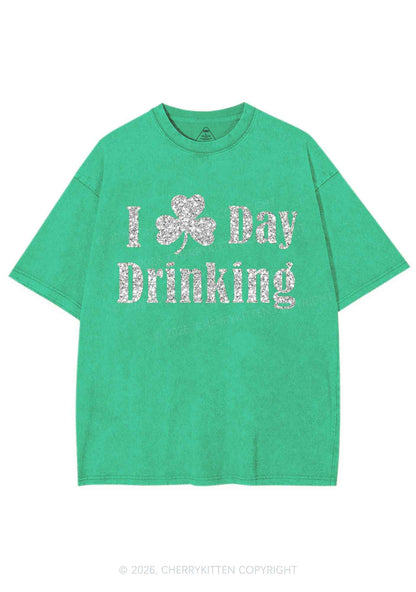 Glitter I Love Day Drinking St Patricks Y2K Shirts Washed Tee Cherrykitten