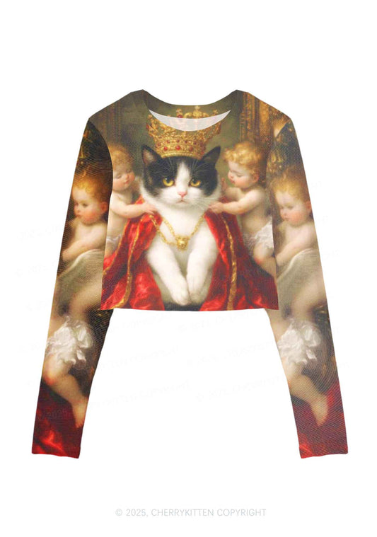 The Cat King And Angels Y2K Mesh Long Sleeve Crop Top Cherrykitten