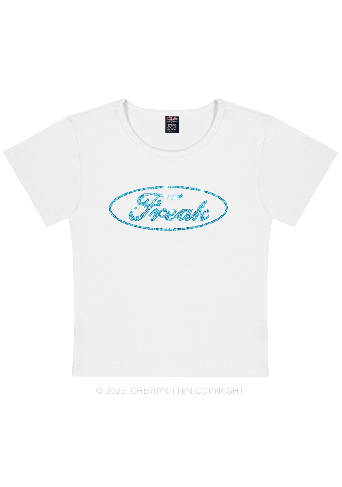 Rhinestone Oval Freak Y2K Baby Tee Cherrykitten