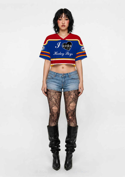 I Love Four Hockey Boys GG Y2K Crop Sport Jersey Shirts Cherrykitten