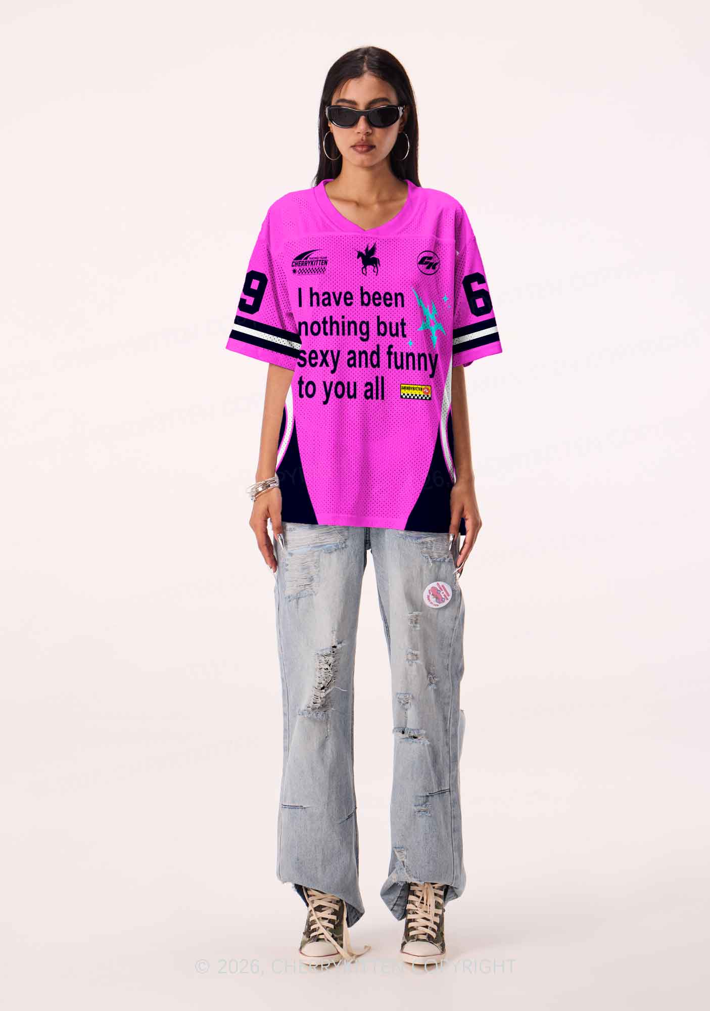 Hot Pink I Have Been Funny Y2K Sport Jersey Shirts Cherrykitten