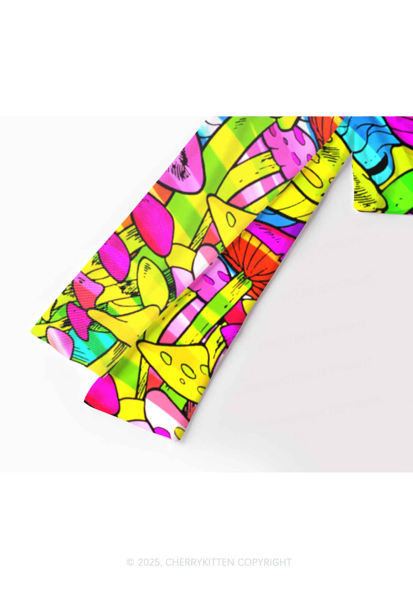 Trippy Colorful Mushrooms Y2K Mesh Long Sleeve Crop Top Cherrykitten