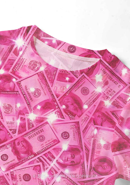 Pink Shiny Money Y2K Mesh Crop Top Cherrykitten