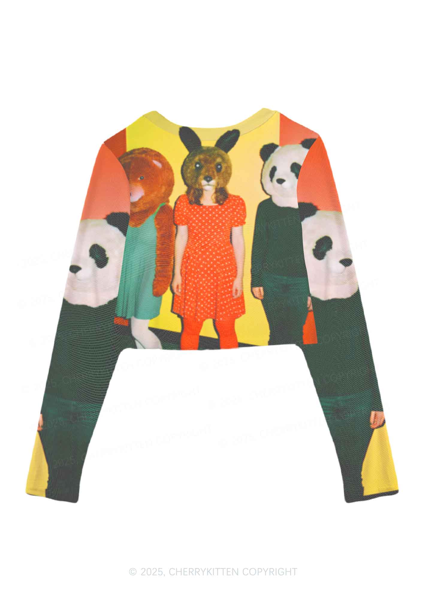 Rabbit Mask Girl Y2K Mesh Long Sleeve Crop Top Cherrykitten