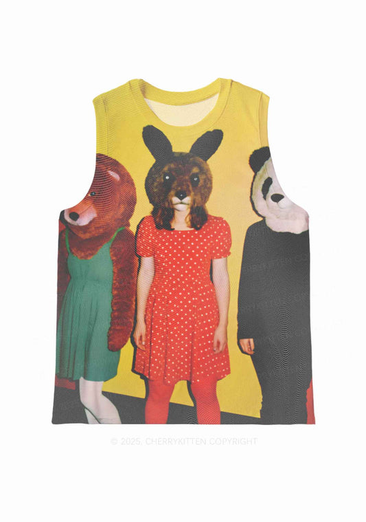 Rabbit Mask Girl Y2K Mesh Muscle Tank Cherrykitten
