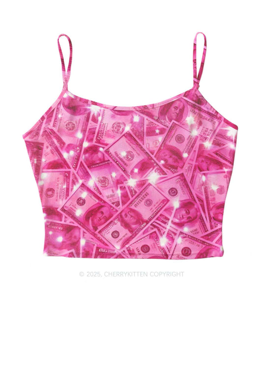 Pink Shiny Money Y2K Mesh Cami Tank Cherrykitten
