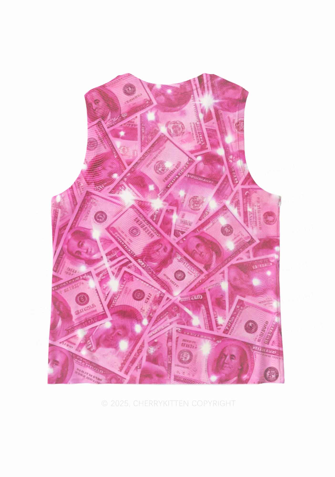 Pink Shiny Money Y2K Mesh Muscle Tank Cherrykitten