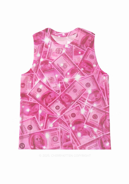 Pink Shiny Money Y2K Mesh Muscle Tank Cherrykitten