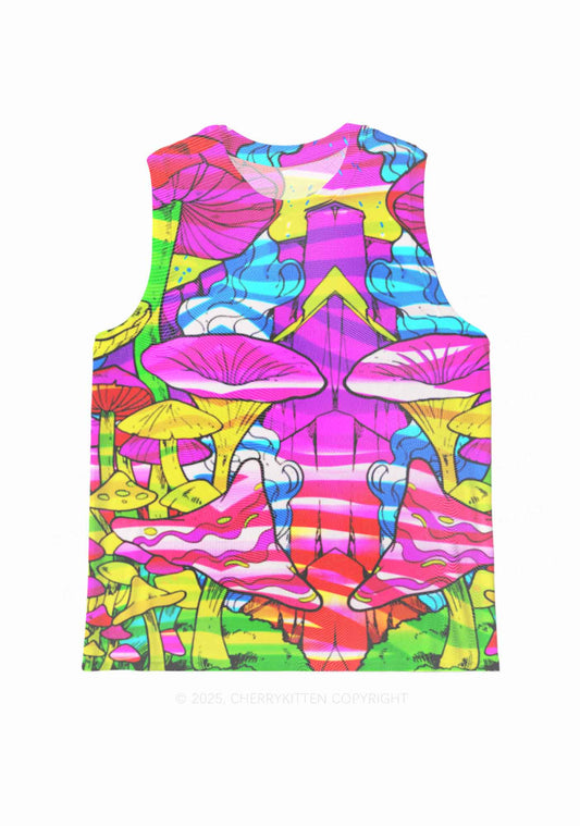Trippy Colorful Mushrooms Y2K Mesh Muscle Tank Cherrykitten