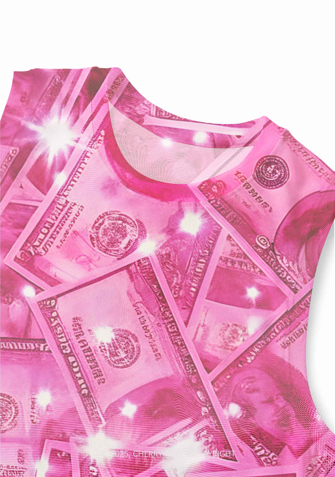 Pink Shiny Money Y2K Mesh Muscle Tank Cherrykitten