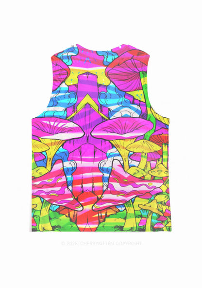 Trippy Colorful Mushrooms Y2K Mesh Muscle Tank Cherrykitten