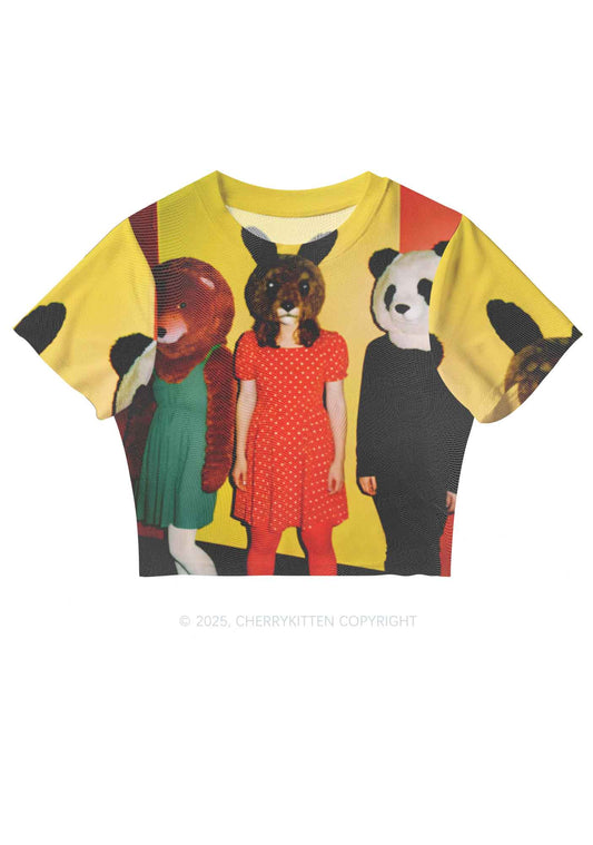 Rabbit Mask Girl Y2K Mesh Crop Top Cherrykitten