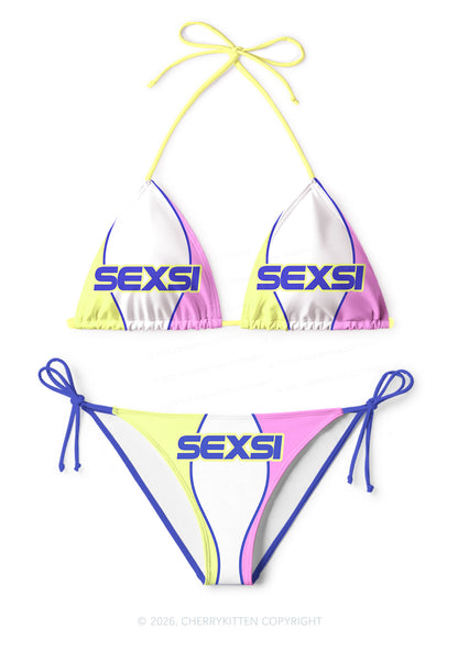 Purple Sexsi Slogan Y2K Print Bikini Set Cherrykitten