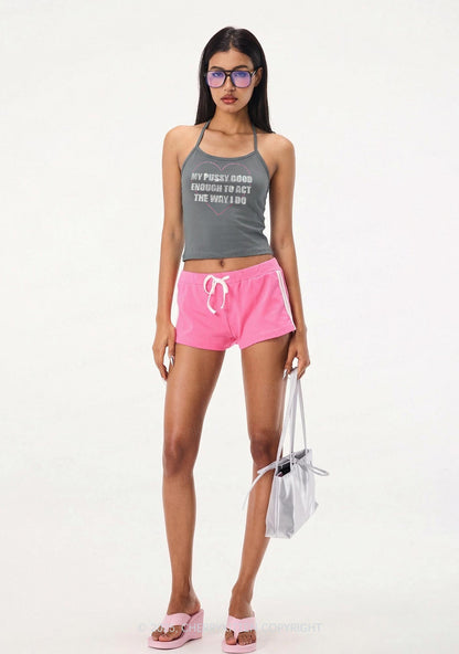 Rhinestone Good Enough To Act Y2K Halter Neck Cami Cherrykitten