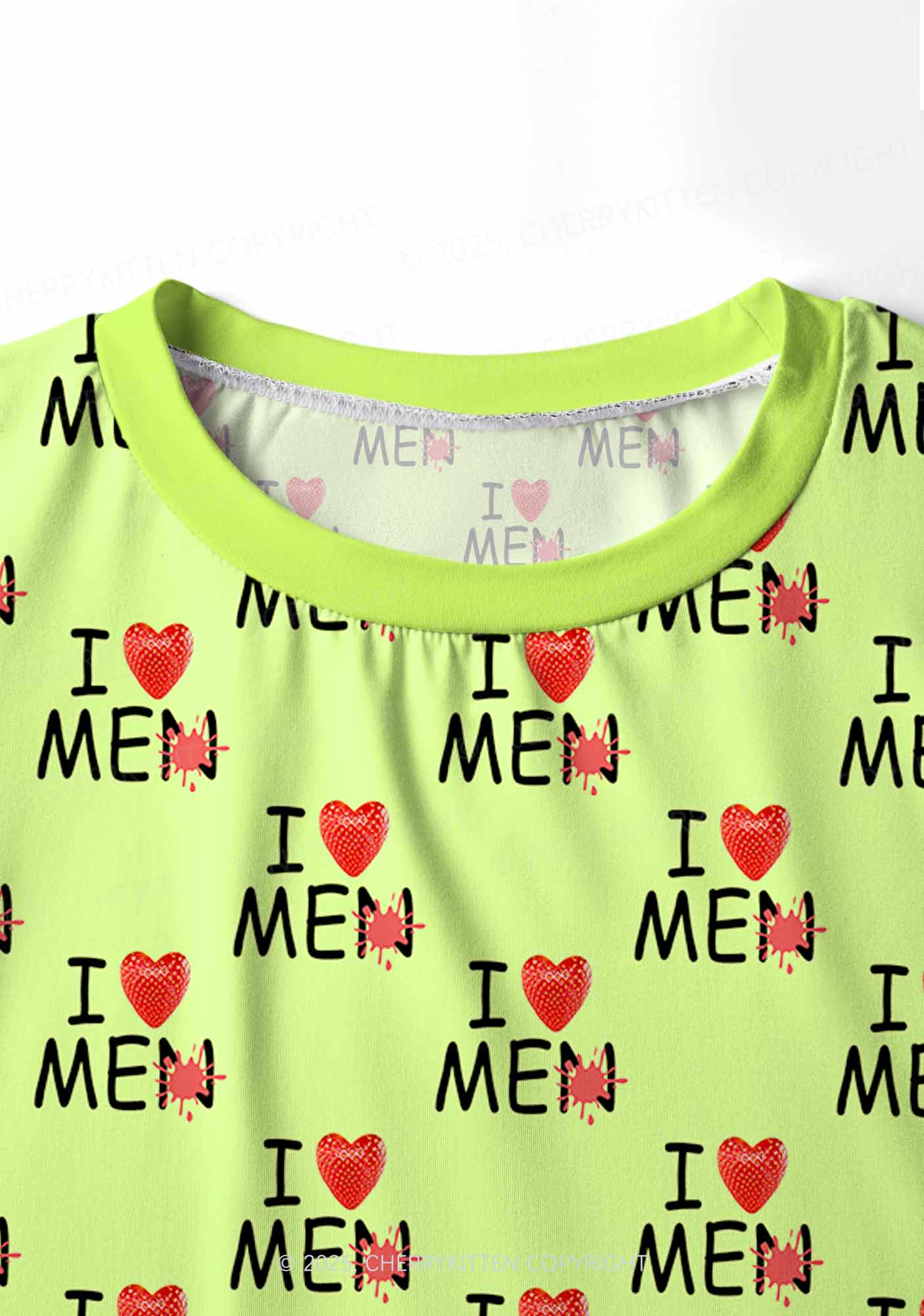 Love Me Not Men Green Valentine's Day Y2K Print Long Sleeve Pajama Set Cherrykitten