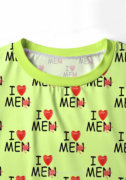 Love Me Not Men Green Valentine's Day Y2K Print Long Sleeve Pajama Set Cherrykitten