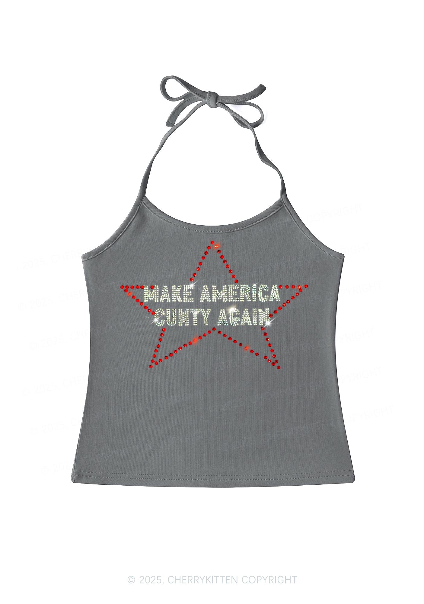 Rhinestone Make America Cxxty Again Y2K Halter Neck Cami Cherrykitten
