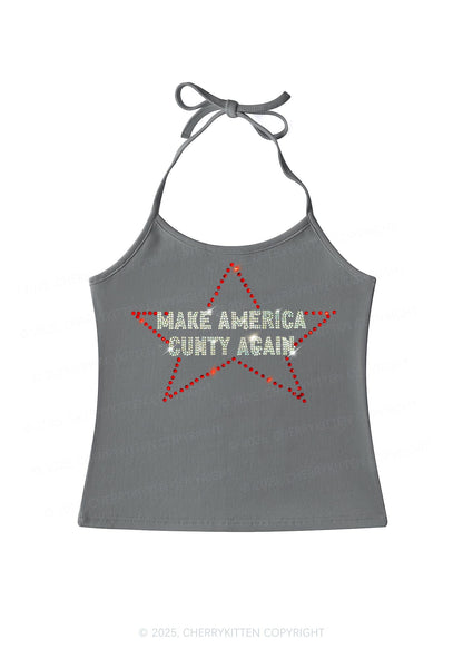 Rhinestone Make America Cxxty Again Y2K Halter Neck Cami Cherrykitten