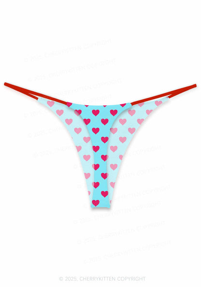 Pink Heart On Blue Valentine's Day Y2K Print Couples Thong Set Cherrykitten