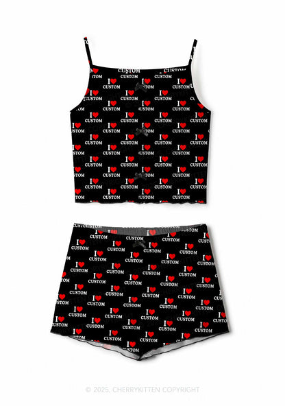 I Love Custom Valentine's Day Y2K Print Cami Shorts Pajama Set Cherrykitten