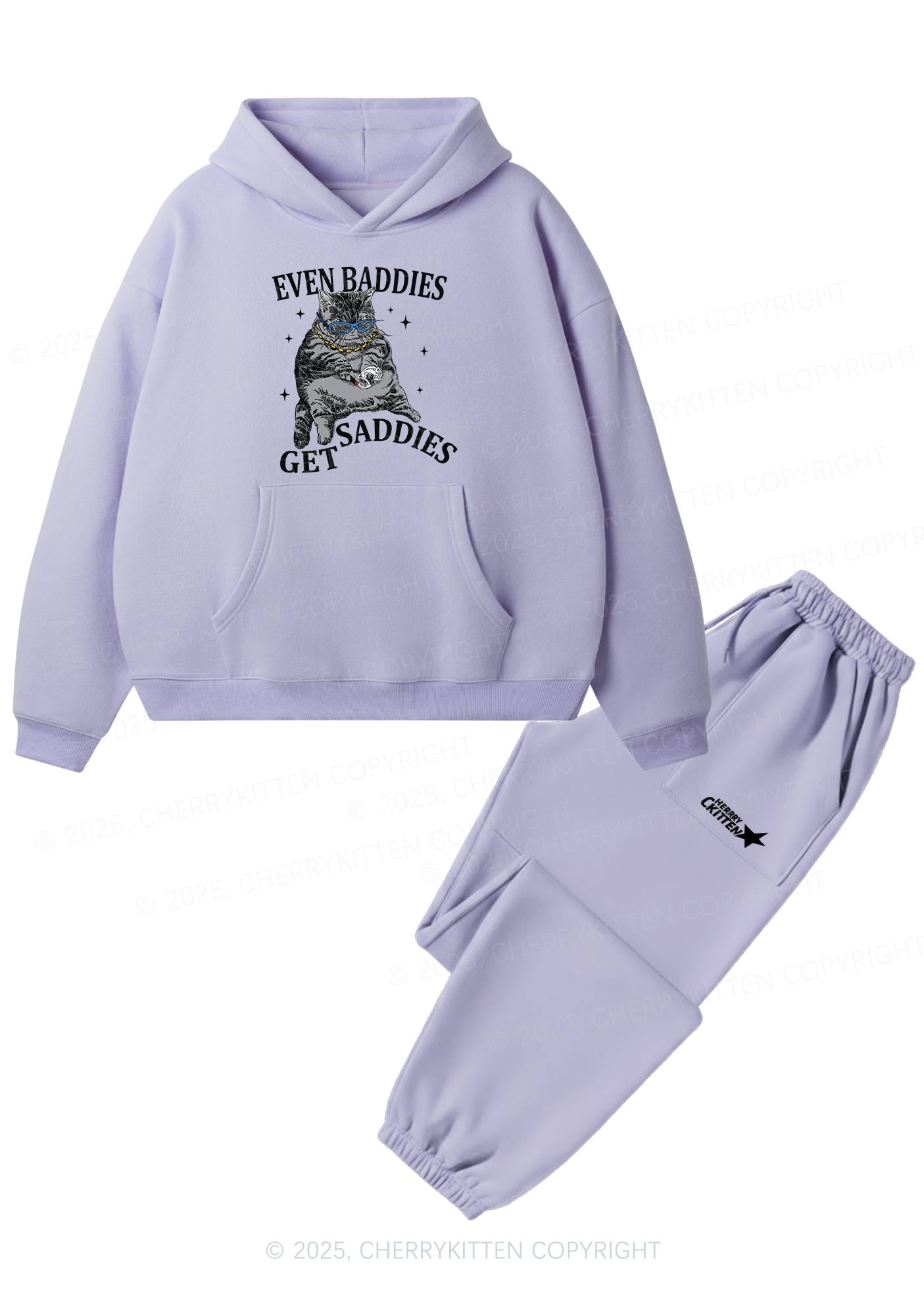 Even Baddies Get Saddies Y2K Fleece Hoodie Set Cherrykitten