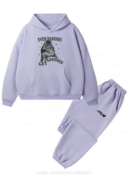 Even Baddies Get Saddies Y2K Fleece Hoodie Set Cherrykitten