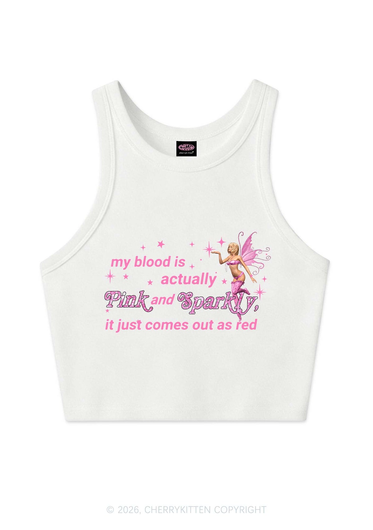 My Blood Is Pink And Sparkly Y2K Crop Tank Top Cherrykitten