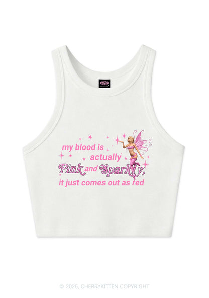 My Blood Is Pink And Sparkly Y2K Crop Tank Top Cherrykitten