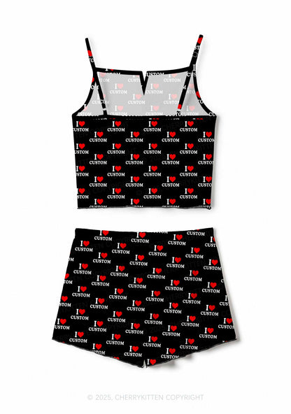 I Love Custom Valentine's Day Y2K Print Cami Shorts Pajama Set Cherrykitten