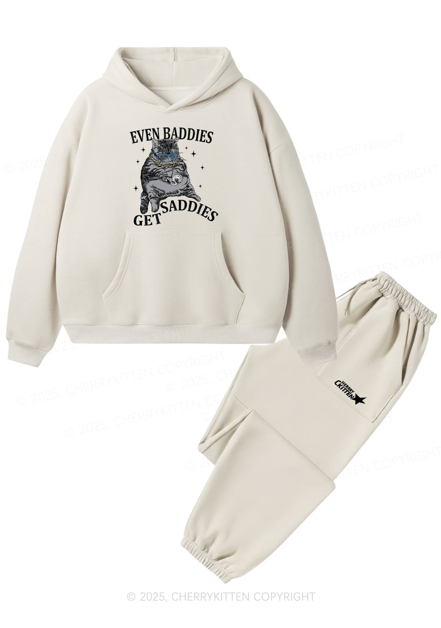 Even Baddies Get Saddies Y2K Fleece Hoodie Set Cherrykitten