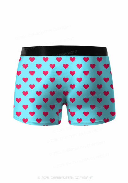 Pink Heart On Blue Valentine's Day Y2K Print Couples Boxer Briefs Set Cherrykitten