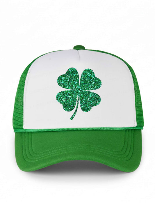 Glitter Four Leaf Clover St Patricks Y2K Colorblock Trucker Hat Cherrykitten