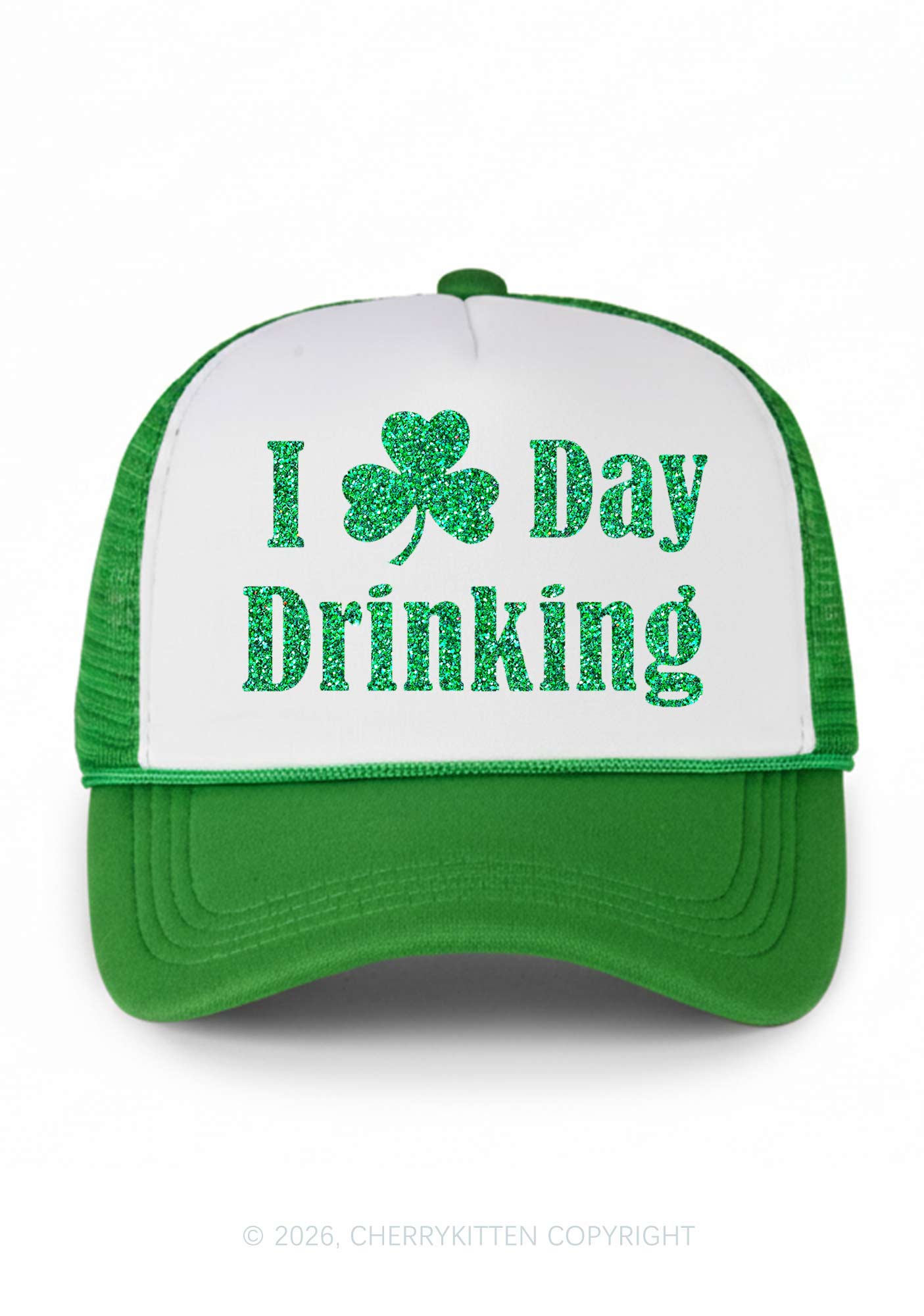 Glitter I Love Day Drinking St Patricks Y2K Colorblock Trucker Hat Cherrykitten